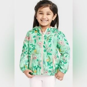 CAT & JACK floral zip up hooded windbreaker with 2 zipper pockets NEW size 2T